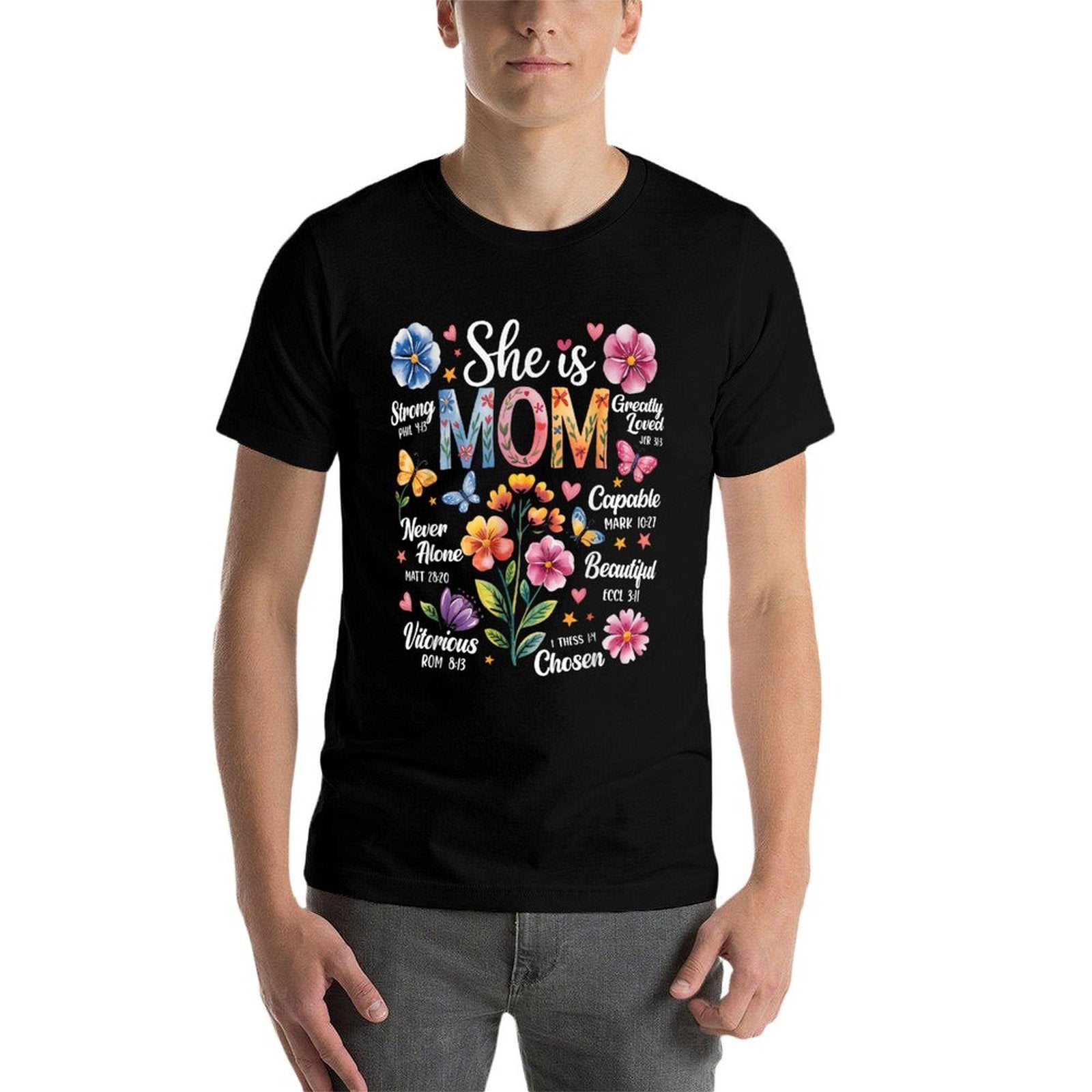 She Is Mom Bible Verses Christian Boho Floral Mothers Day  Odor-resistant T-Shirt