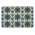 Scandi Floral Grid Retro Pattern in Vintage Blue And Beige  Long-Lasting Bath Mat