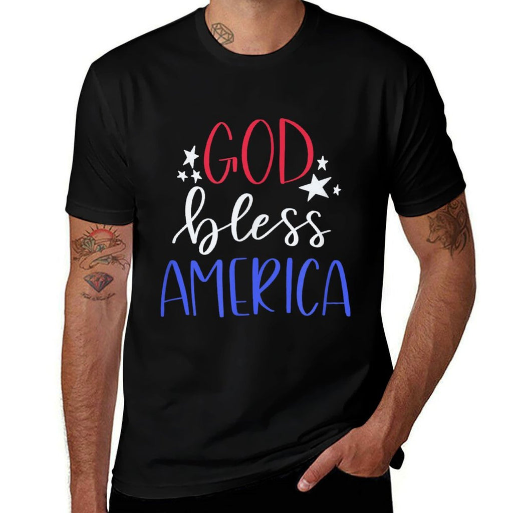 Patriotic USA Shirt - God Bless America  Ribbed Collar T-Shirt