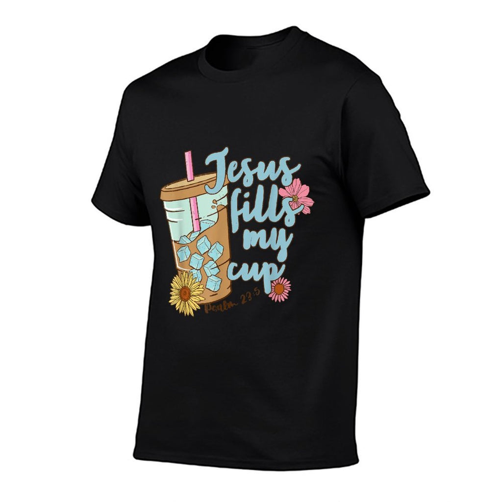 Jesus Fills My Cup Christ Ice Coffee Bible Flower Apparel  Vintage-inspired T-Shirt