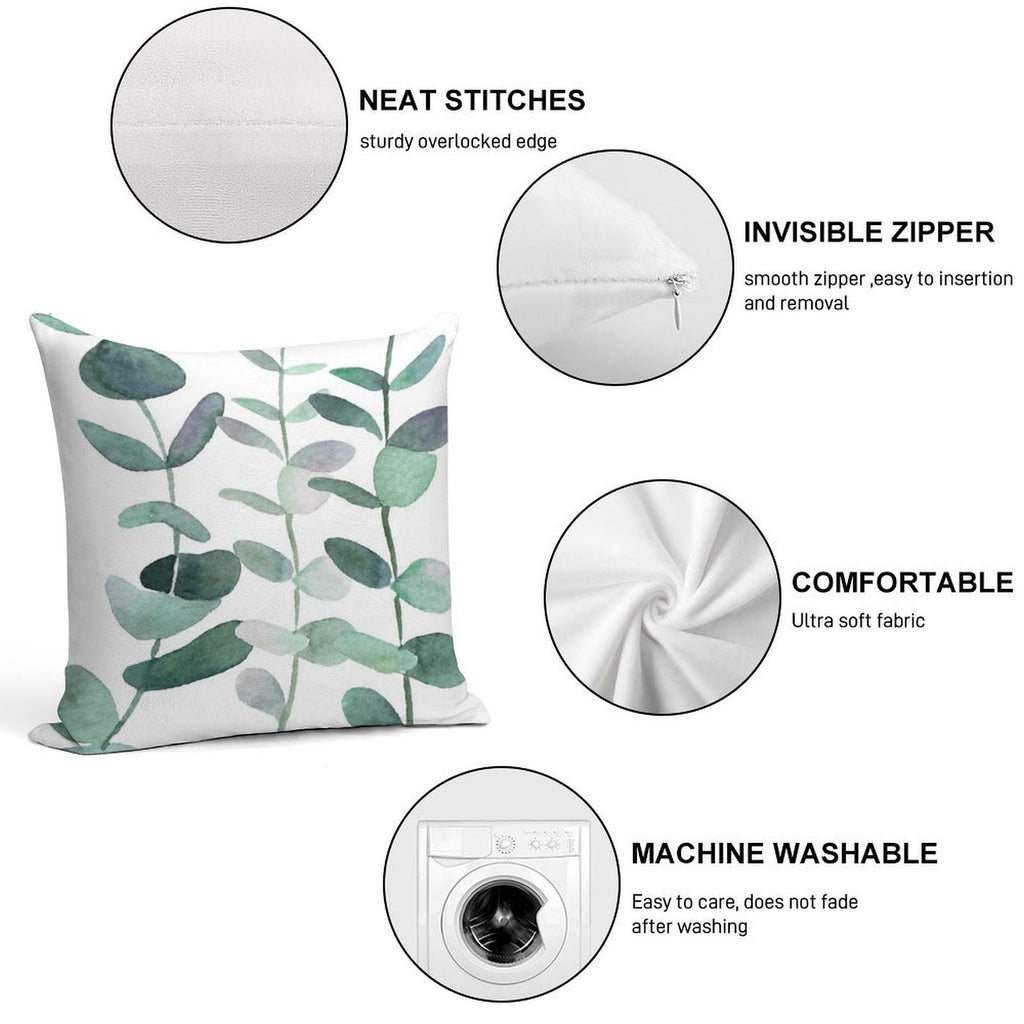 Watercolor, Eucalyptus, Leaves, Botanical, Painting, Green Soft Bedroom Essential Throw Pillow