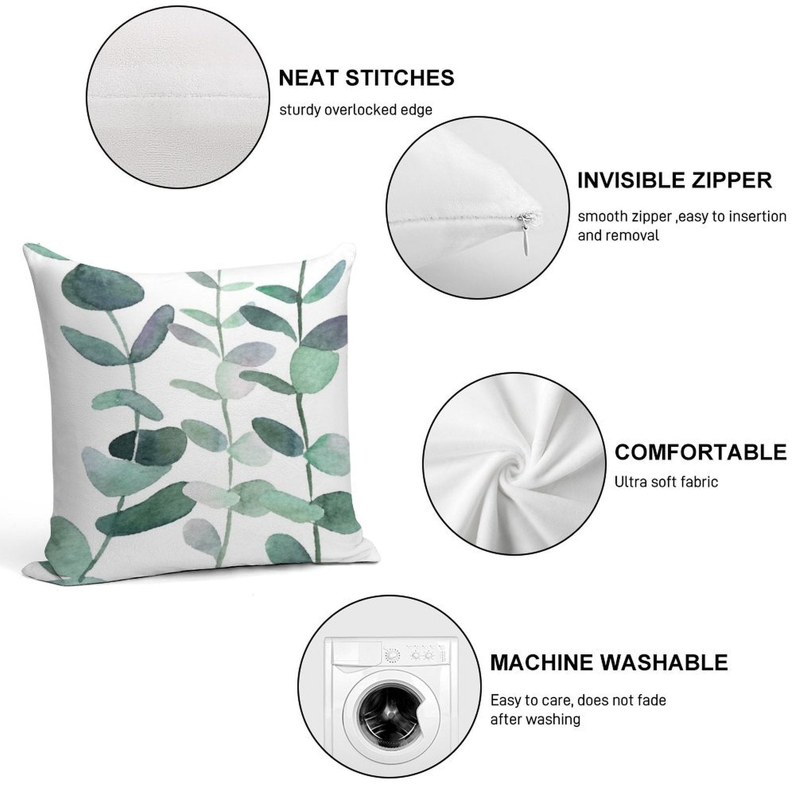 Watercolor, Eucalyptus, Leaves, Botanical, Painting, Green Soft Bedroom Essential Throw Pillow
