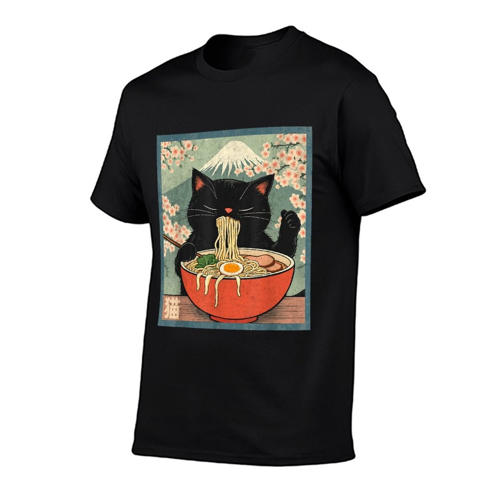 Retro Kawaii Animes Cat Eating Ramen Anime Japanese  Durable T-Shirt