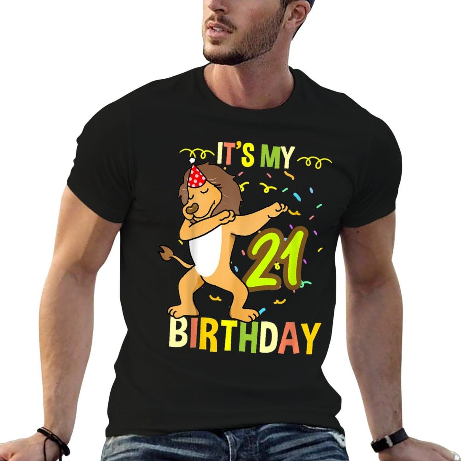 Its My 21st Birthday Dabbing Lion  Oversized Silhouette T-Shirt