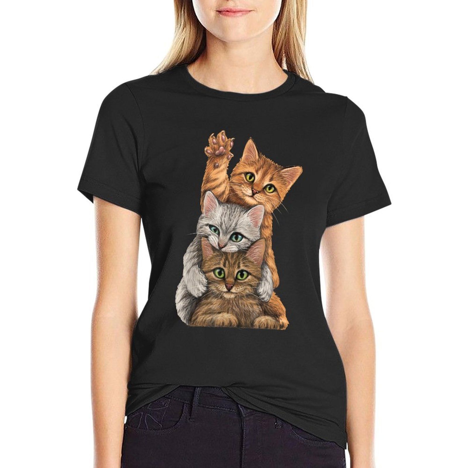 Cute Little Cats Playing Build Wall for Lovers Kitty Kittens  Wrinkle-resistant T-Shirt