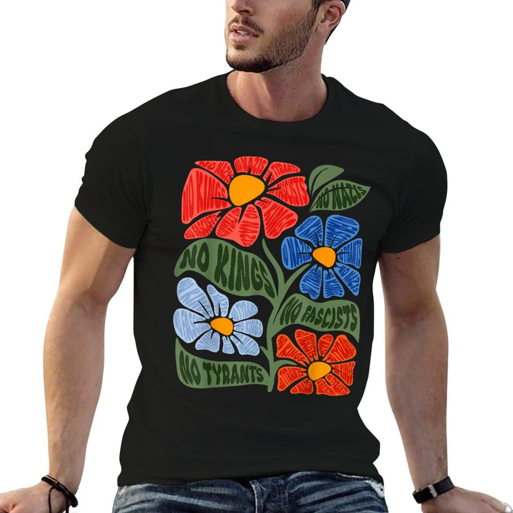 Subtle Boho Flowers Anti No Kings In America Resist Protest  Relaxed-fit T-Shirt