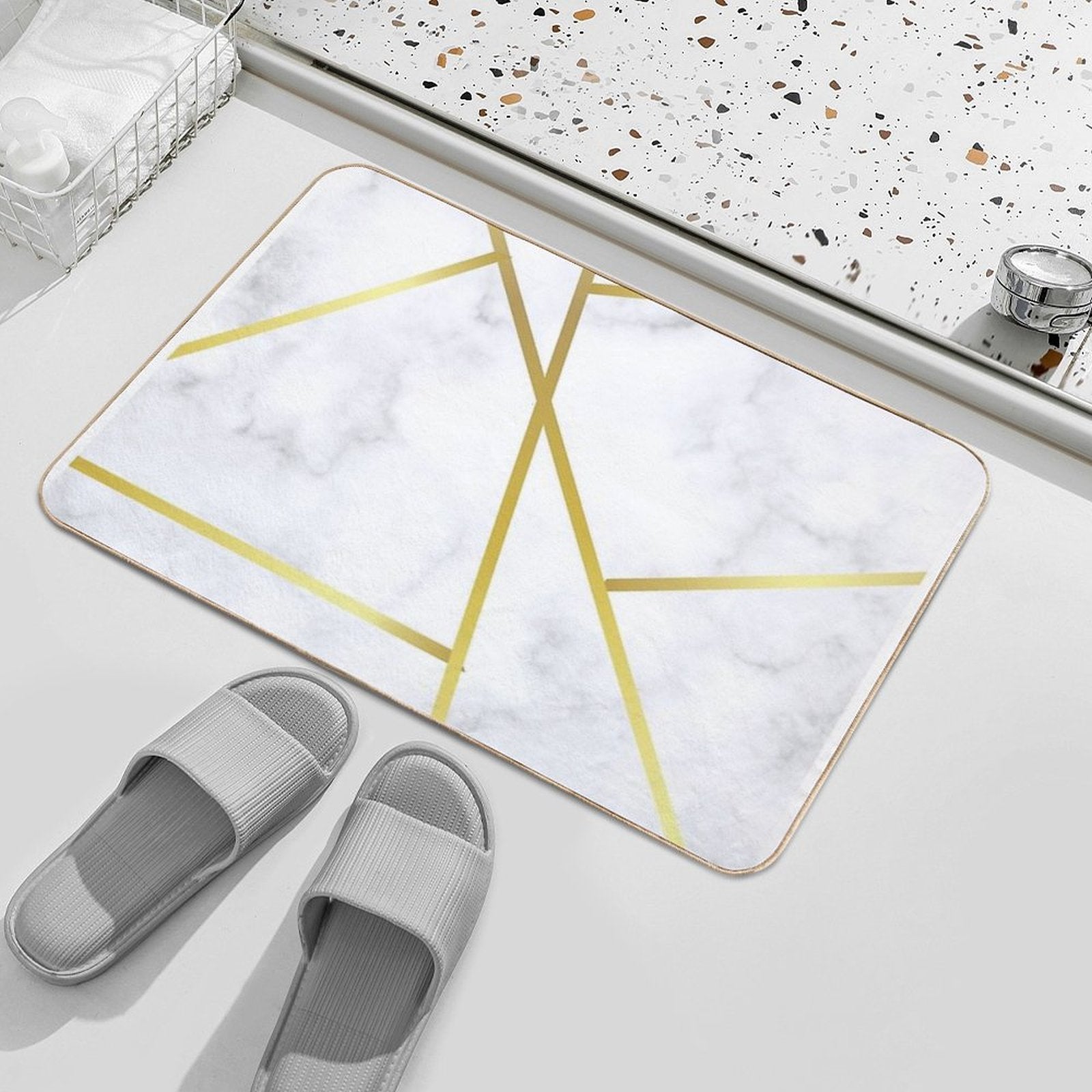Gold Marble on White  Pet-Safe Bath Mat