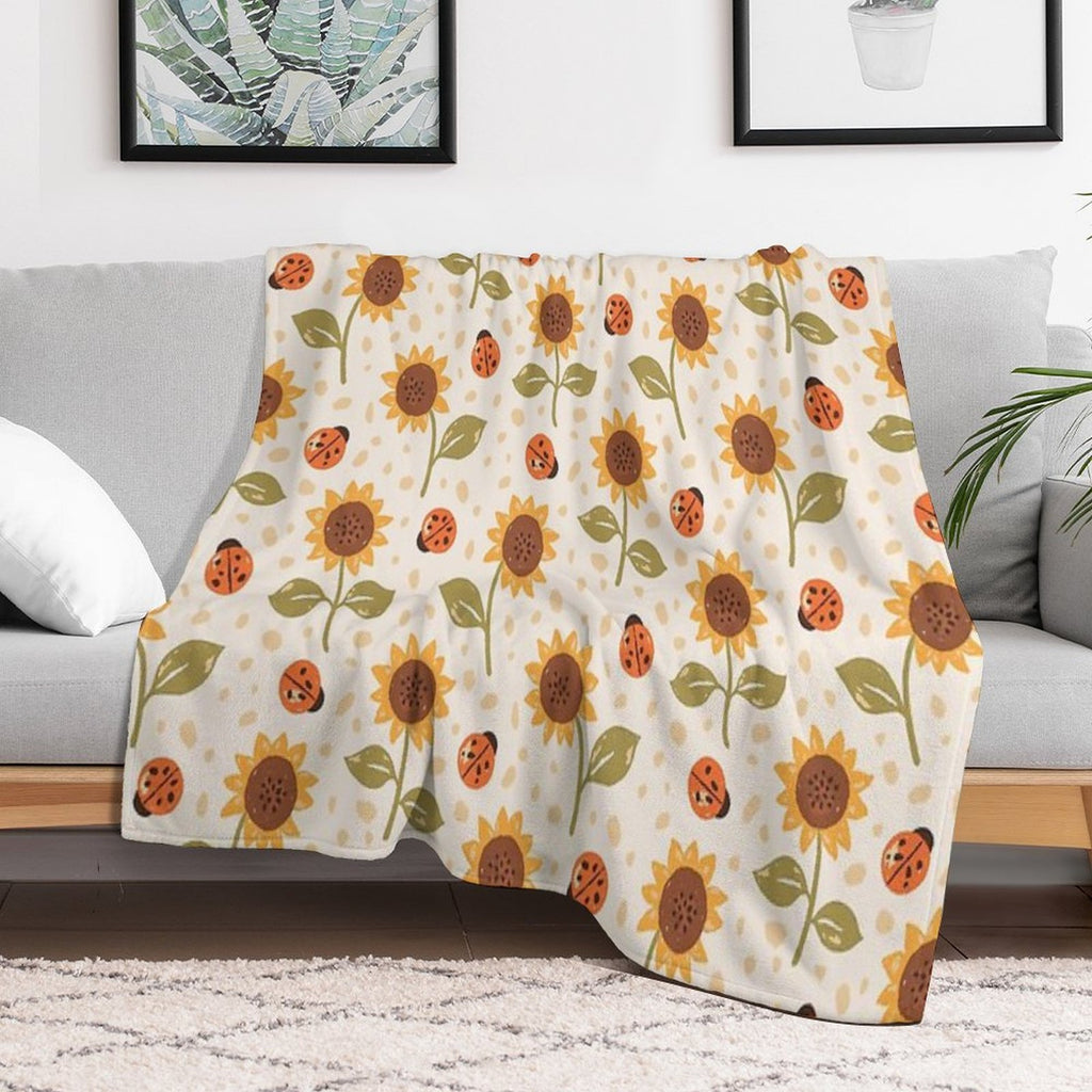 Sunflowers And Ladybugs Shrink-resistant Throw Blanket