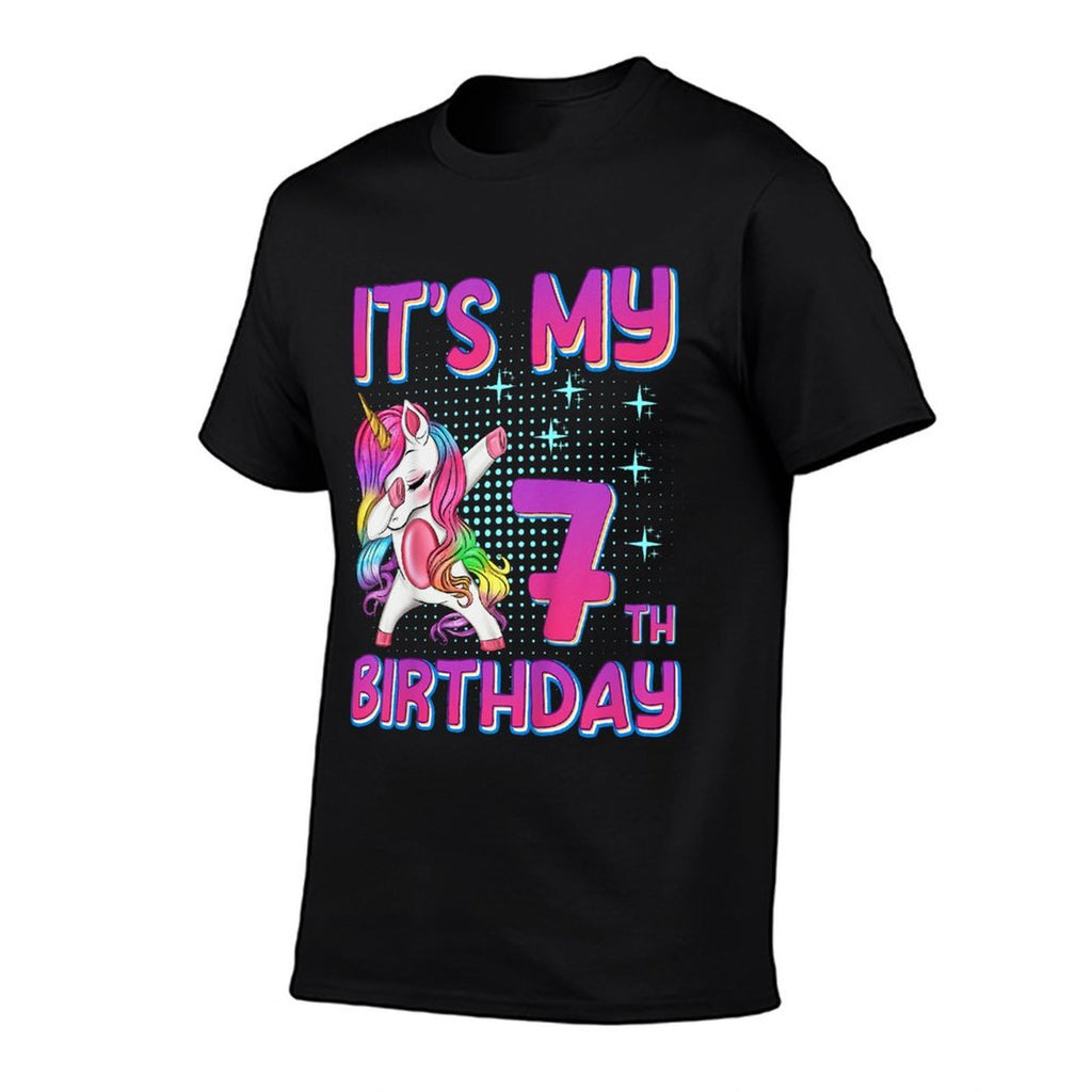 Kids 7th Birthday Girl Unicorn Seven Year Old  Cotton T-Shirt