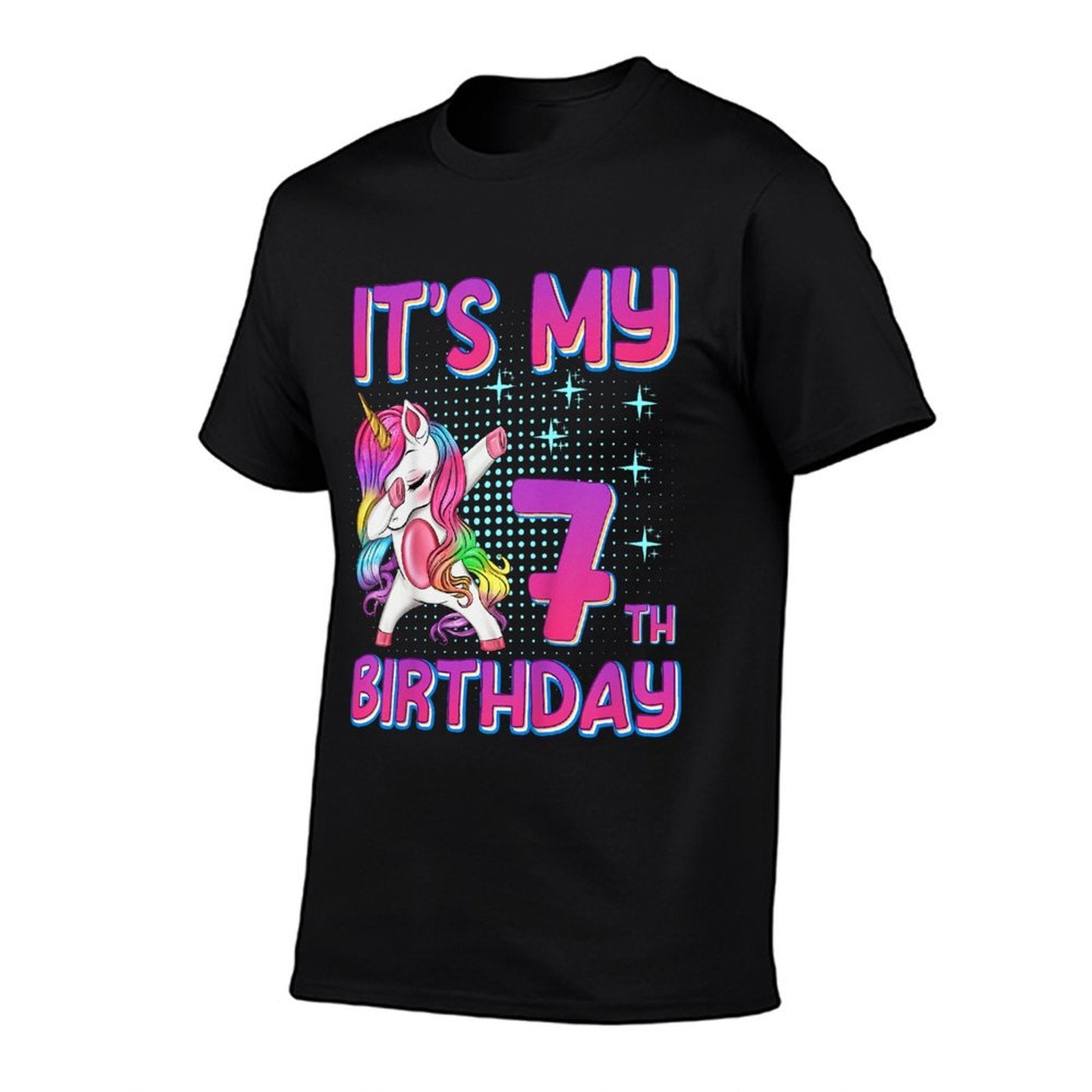 Kids 7th Birthday Girl Unicorn Seven Year Old  Cotton T-Shirt