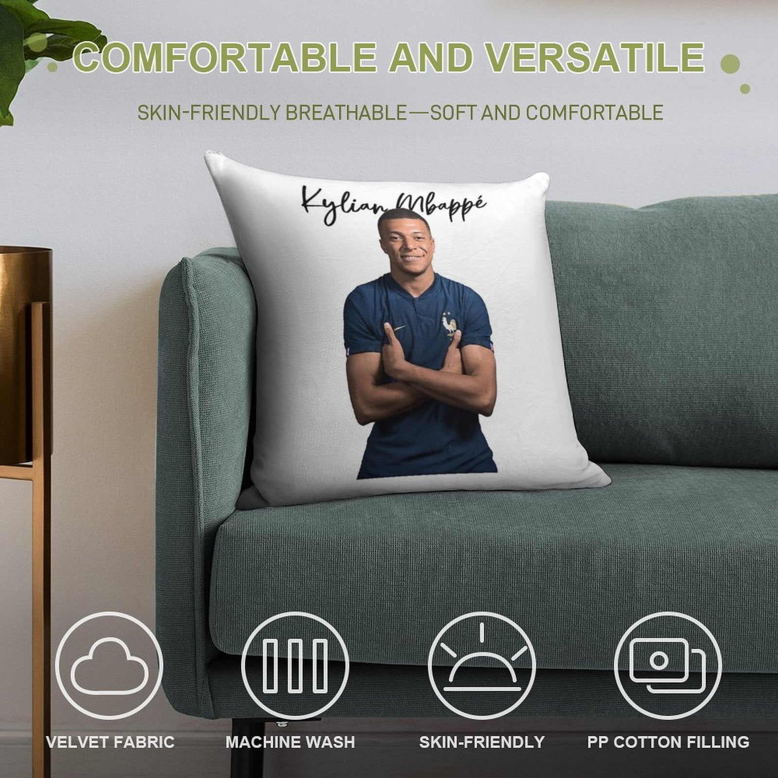 Kylian Mbappe Soft Style Accent Throw Pillow