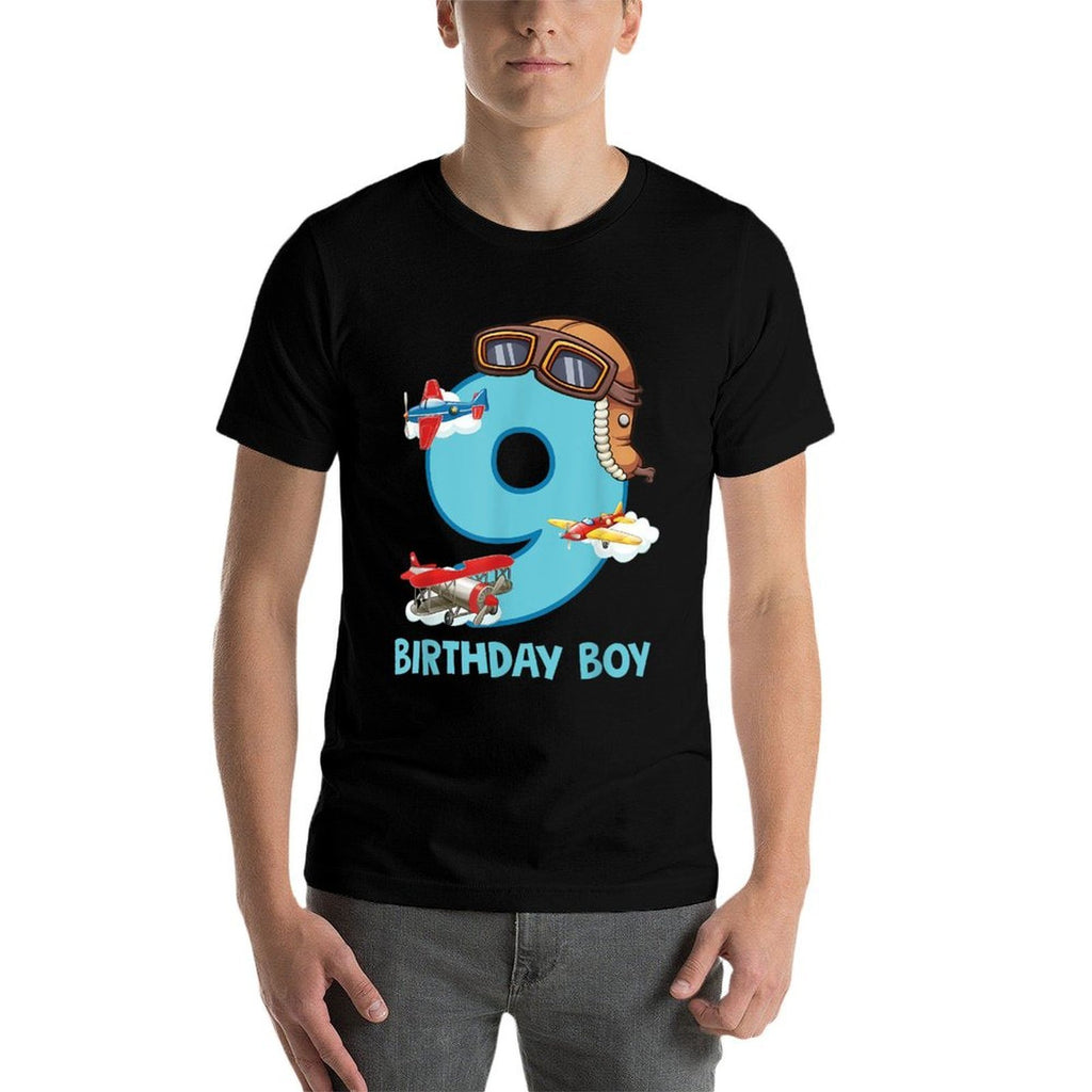 9th Birthday Boy 9 Year Old Birthday Boy Air Plane Pilot  Easy-care T-Shirt