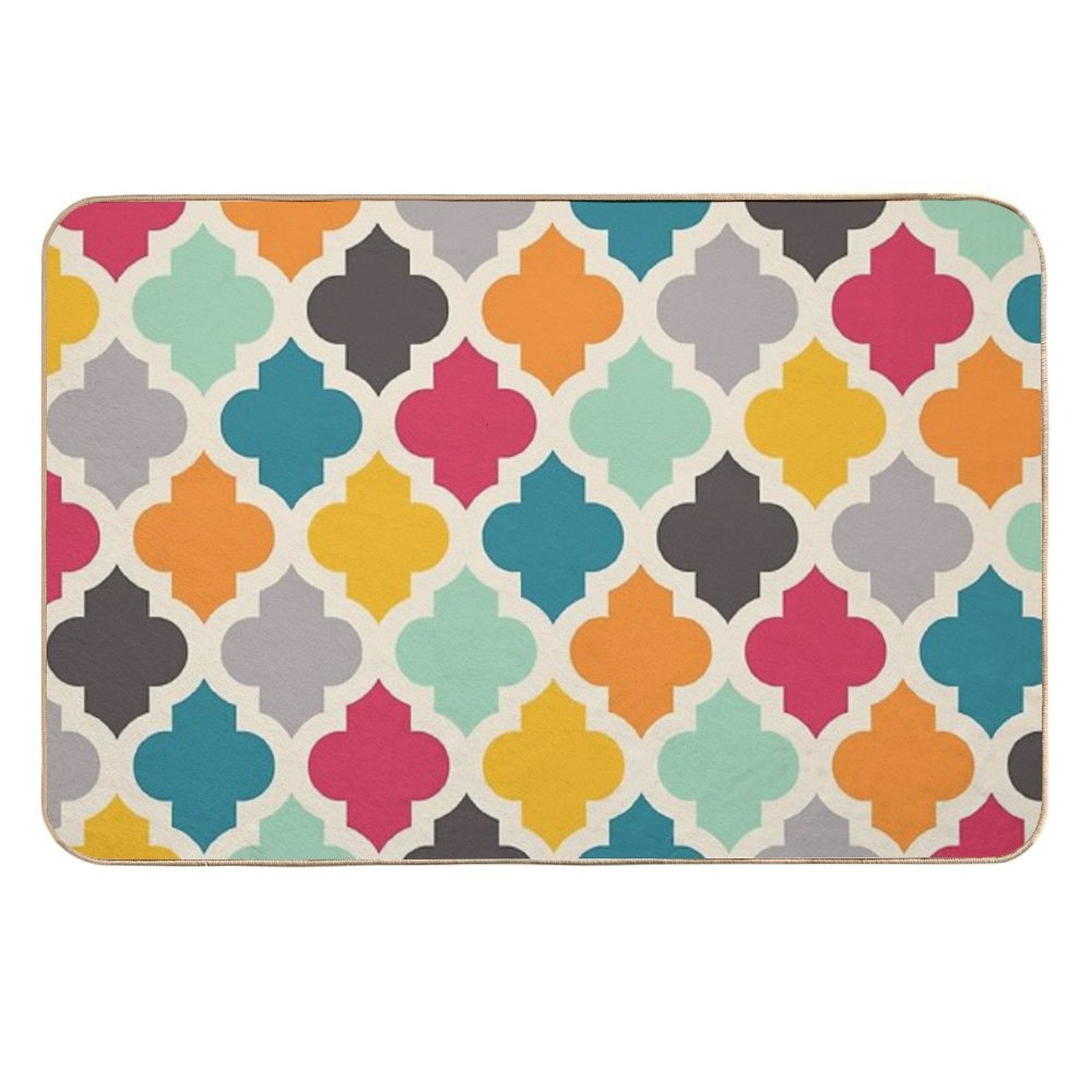 Colorful Moroccan Quatrefoil Lattice Pattern  Versatile Bath Mat