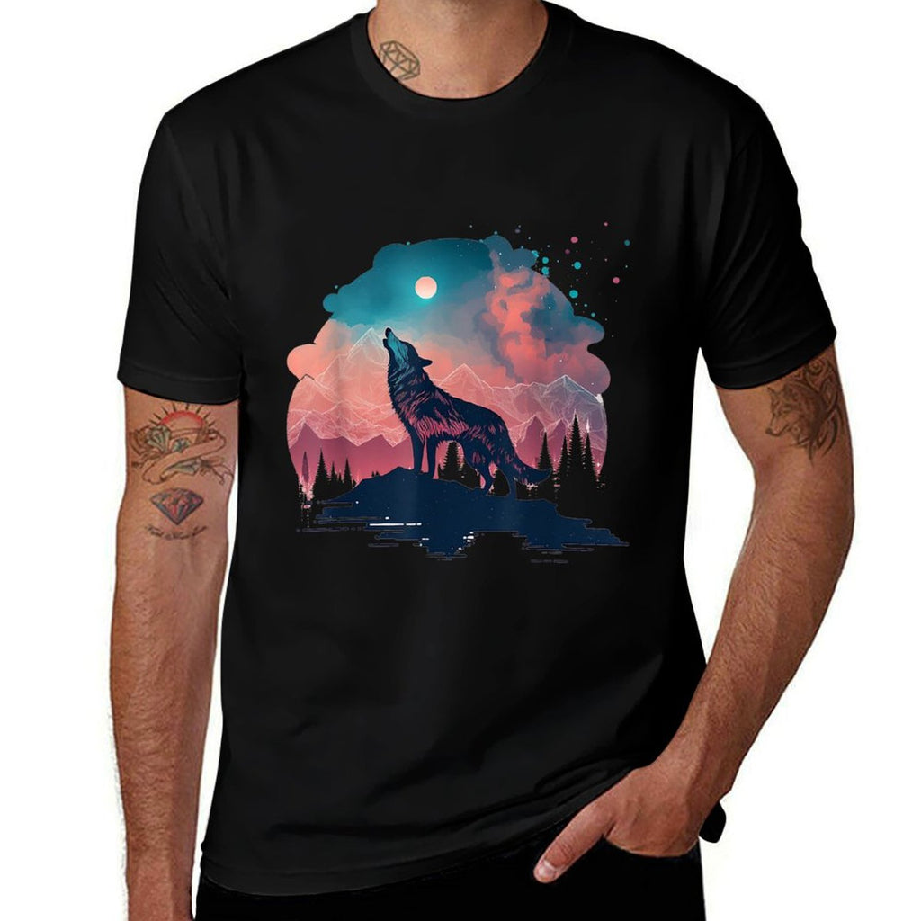 Wolves Howling Wolf Moon Wolf Lover Wolf Animal Abstract  Heathered Texture T-Shirt