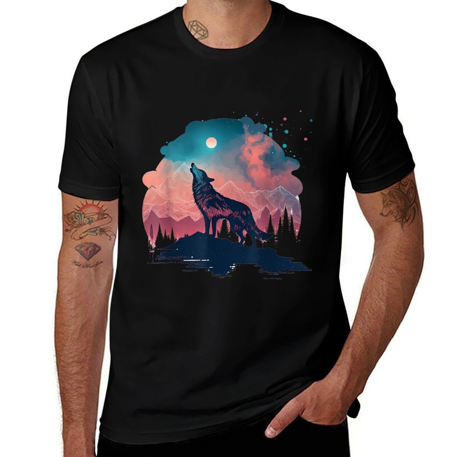 Wolves Howling Wolf Moon Wolf Lover Wolf Animal Abstract  Heathered Texture T-Shirt