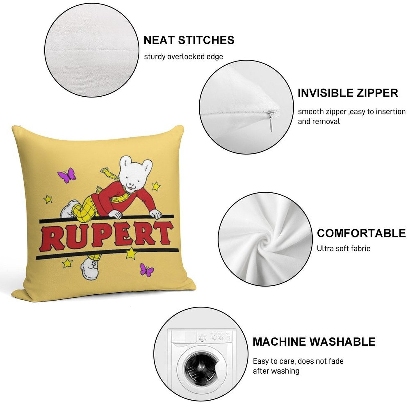 Rupert Bear Soft Short Plush Fabric Throw Pillow