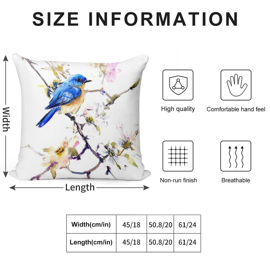 Bluebird And Dogwood Soft Durable Construction Throw Pillow