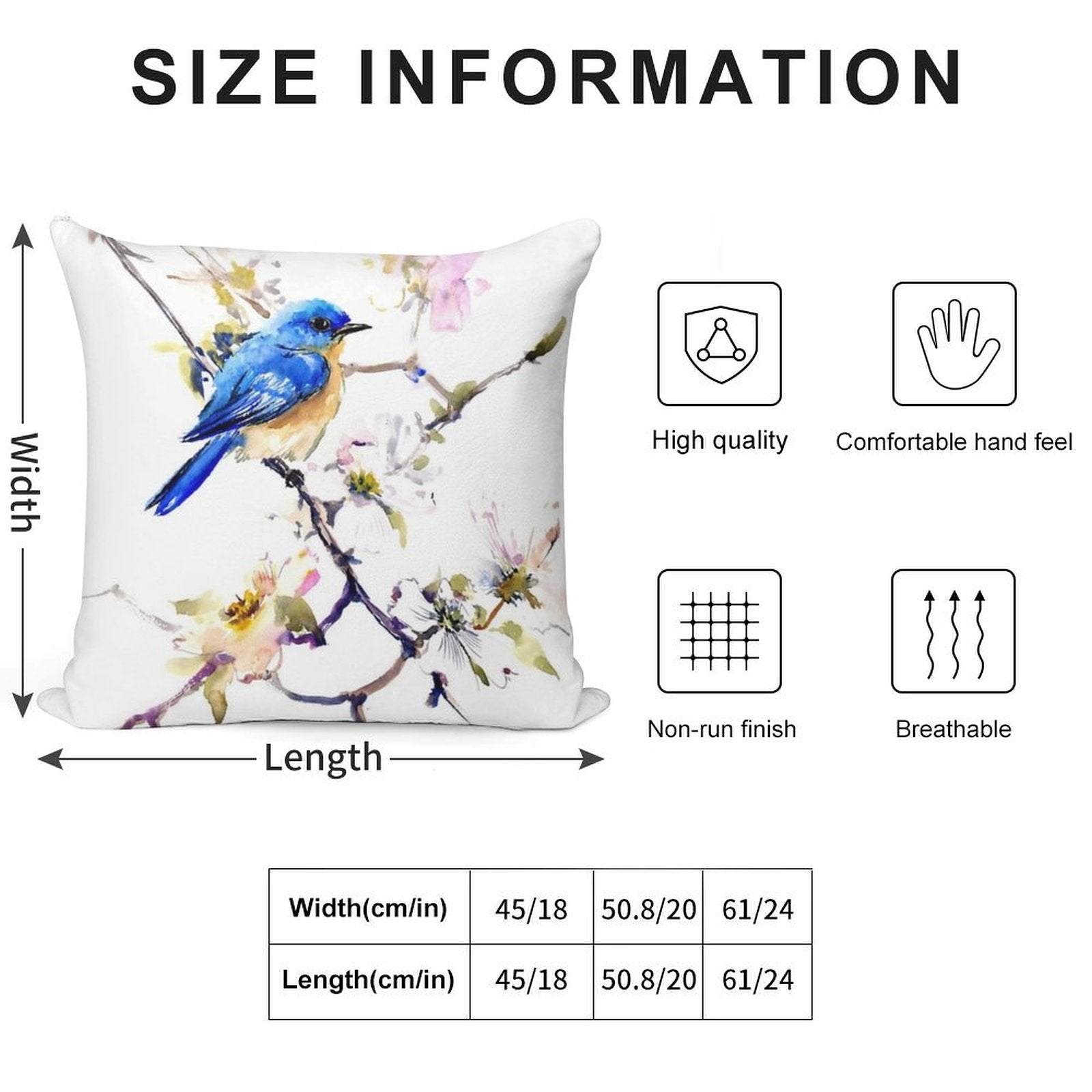 Bluebird And Dogwood Soft Durable Construction Throw Pillow