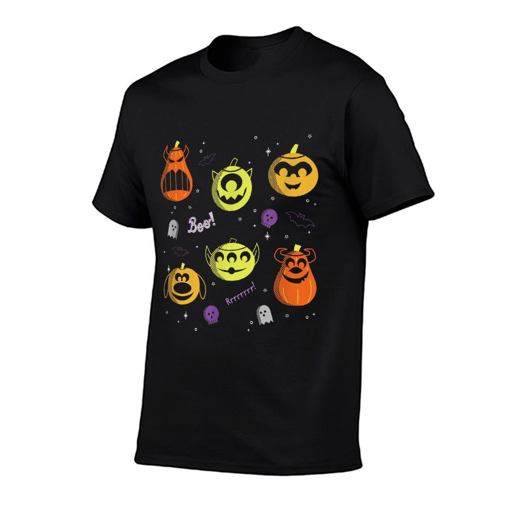 Disney Pixar Multi Franchise Halloween Spooky Pumpkin Heads  Heathered Texture T-Shirt