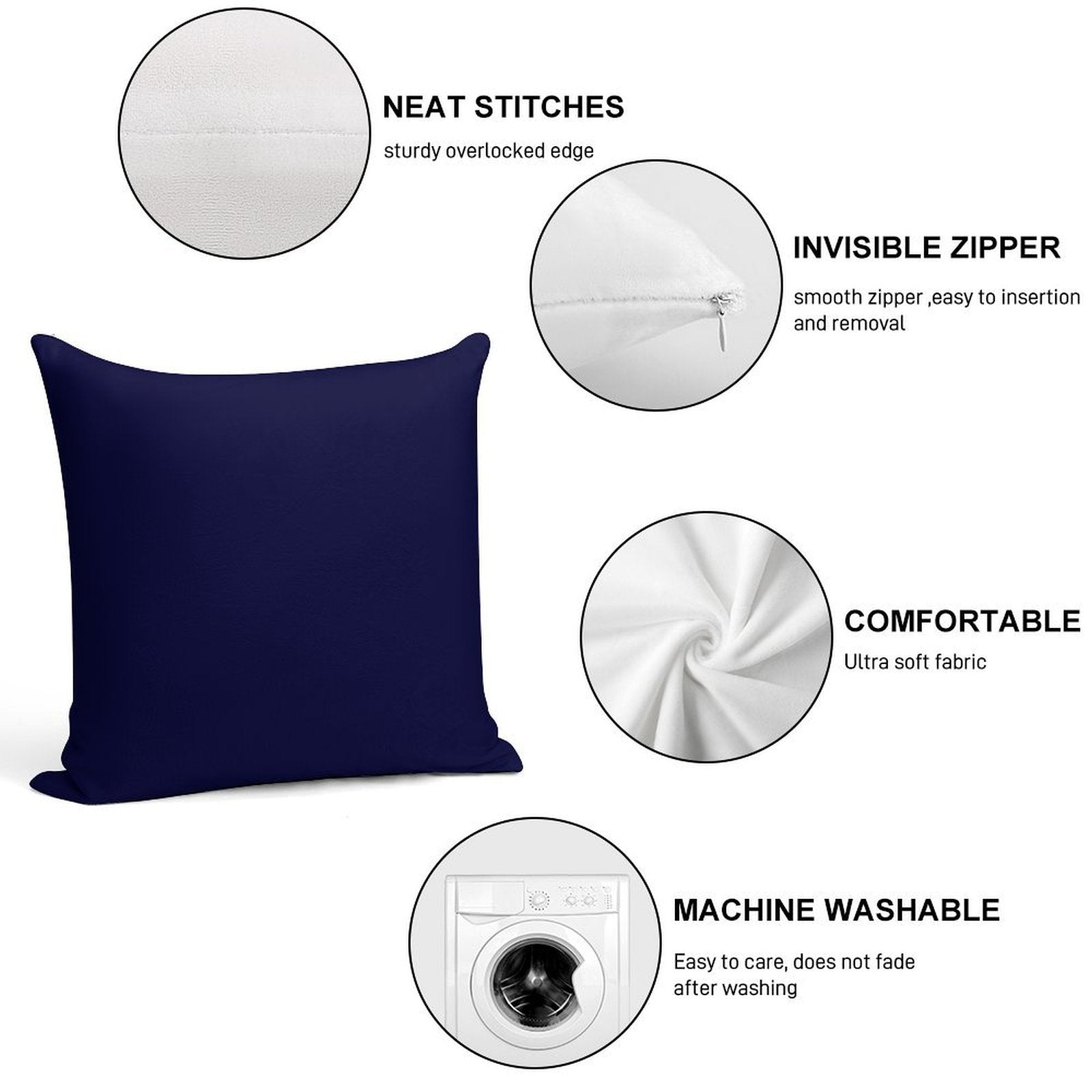 Navy Blue Solid Color Soft Durable Construction Throw Pillow