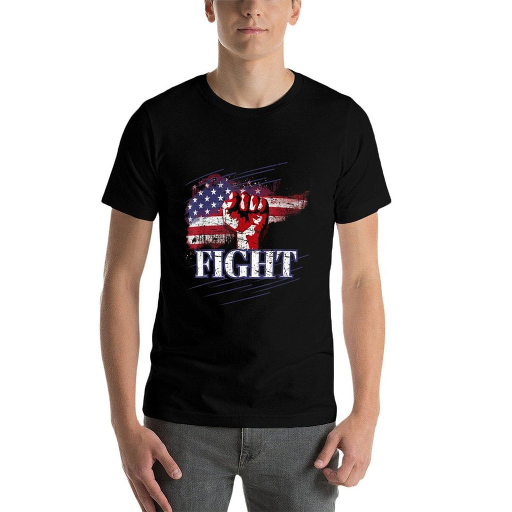 Fight Fist Pump USA Patriotism  Ribbed Collar T-Shirt