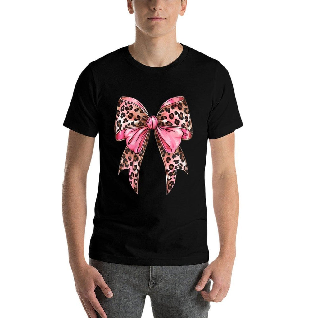 Leopard Coquette Bow Pink Leopard Bow Ribbon Watercolor Girl  Easy-care T-Shirt