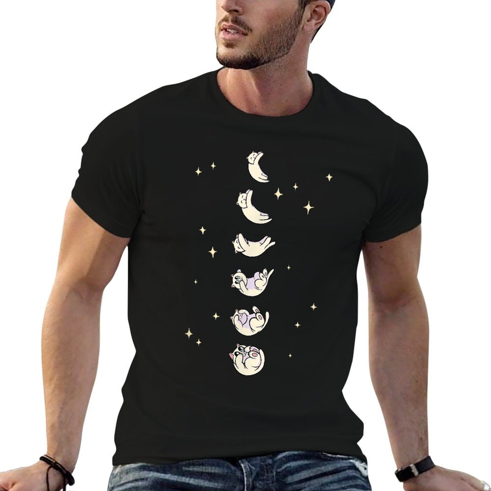 Anime Cat Phases of The Moon Cute  Durable T-Shirt