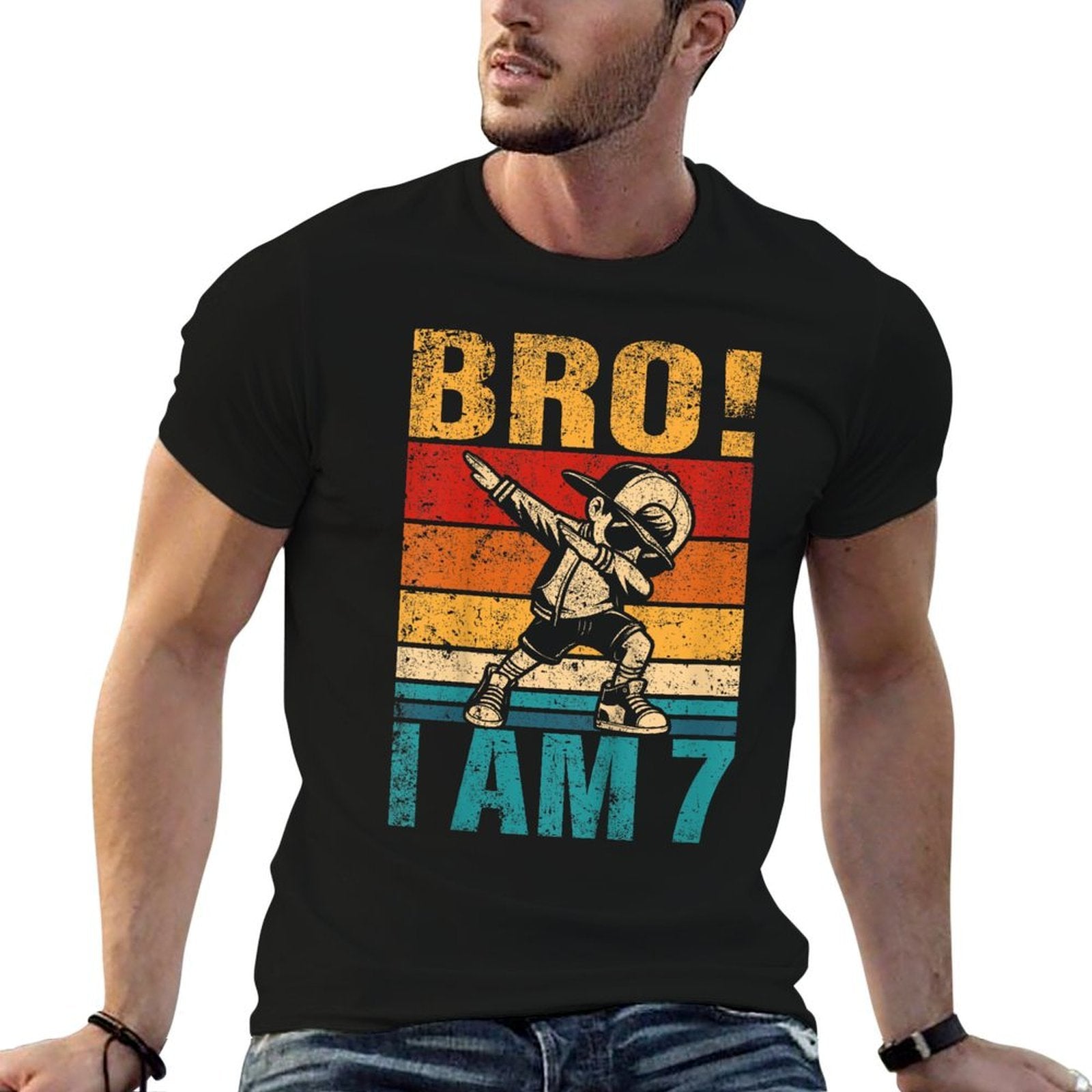 Kids 7 Year Old Birthday Dabbing Boy Bro It's My 7th Birthday  Tagless Design T-Shirt
