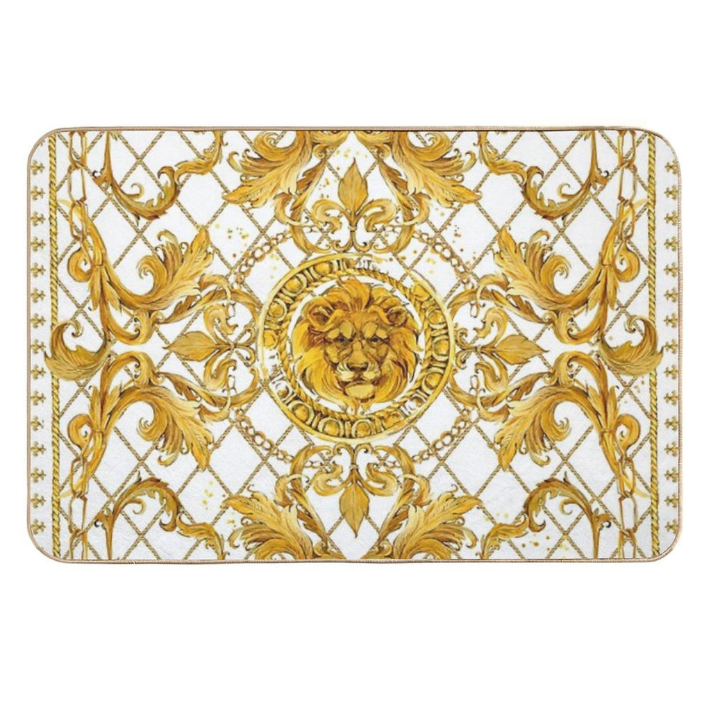 Golden Lion And Damask Ornament.  Non-Slip Bath Mat