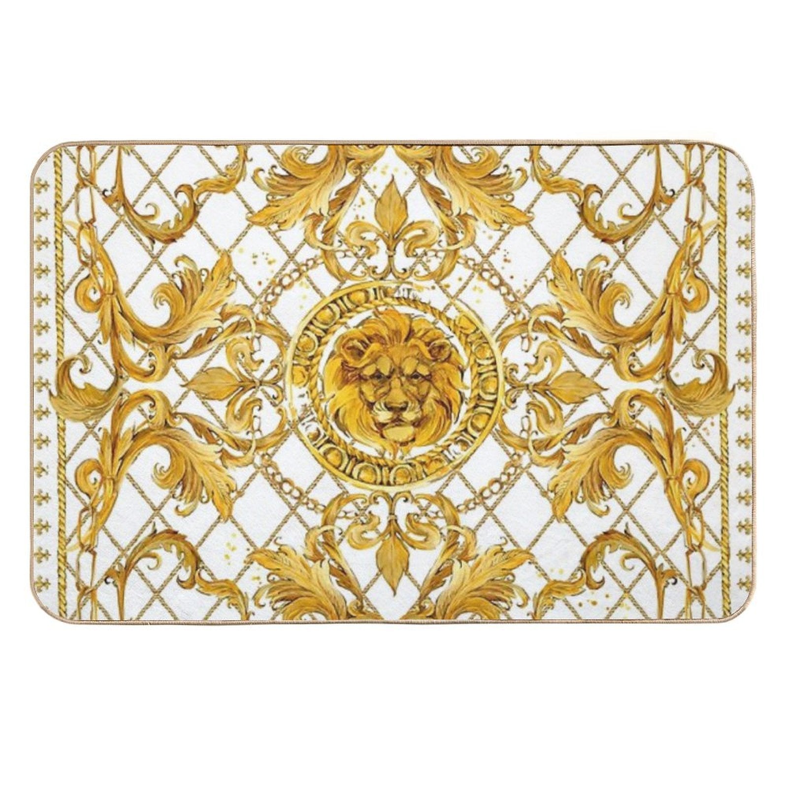 Golden Lion And Damask Ornament.  Non-Slip Bath Mat