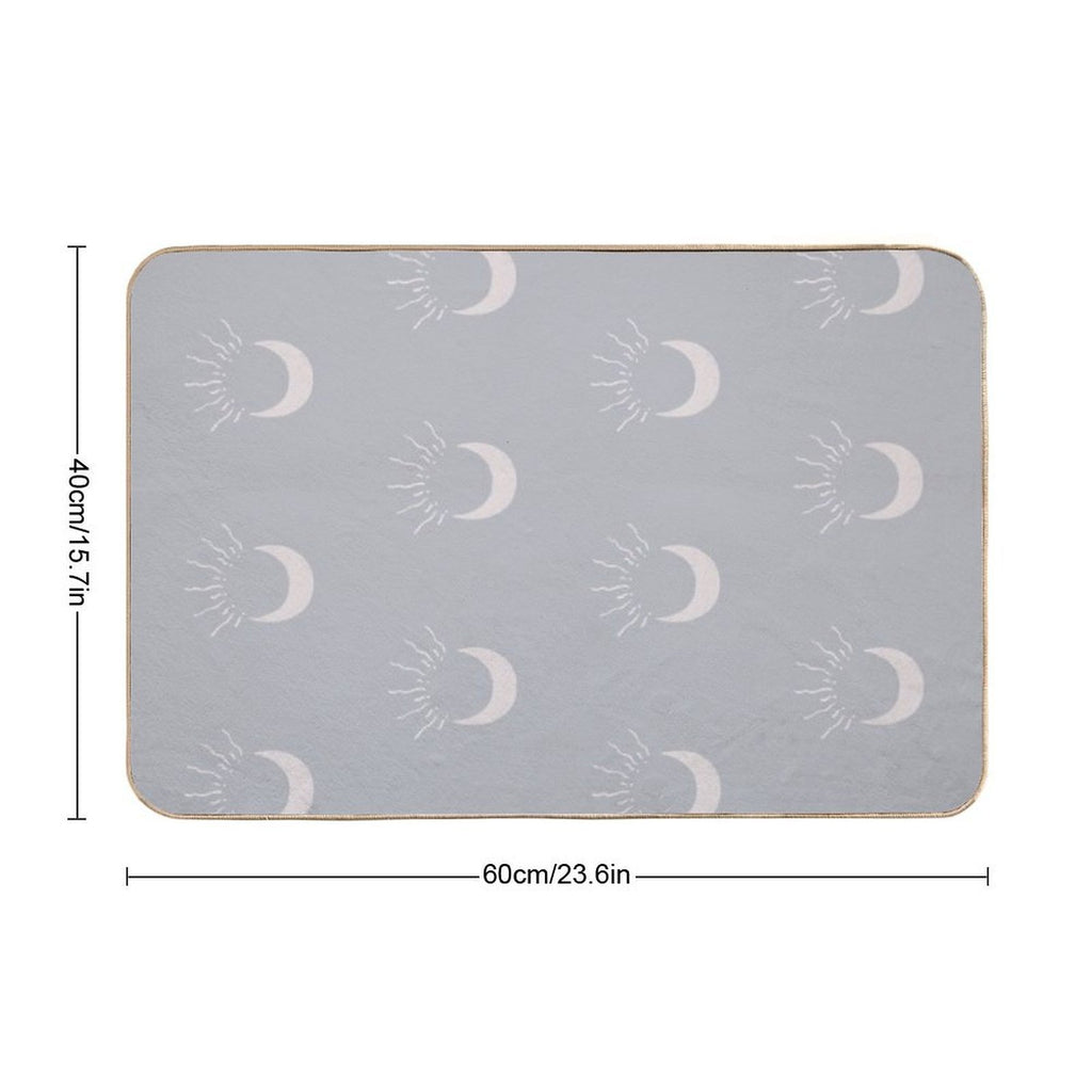 Cute Sun And Moon Design Boho Aesthetic In Muted Colors Stone Blue  Slip-Resistant Bath Mat