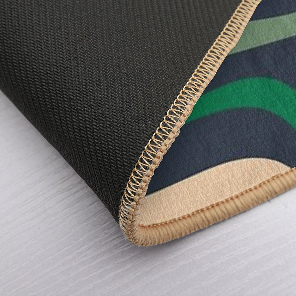 Palm Springs Retro Mid Century Modern Abstract Pattern Dark Blue, Green, And Beige  Anti-Trip Bath Mat