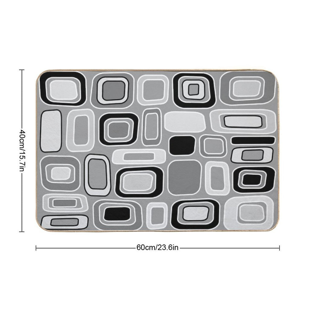 Black White Gray Mid Century Modern Geometric Print - Rectangles Squares  Anti-Trip Bath Mat