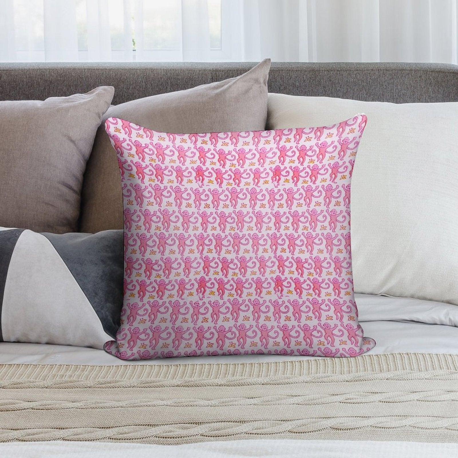 Pink Monkeys Soft Home Decor Throw Pillow