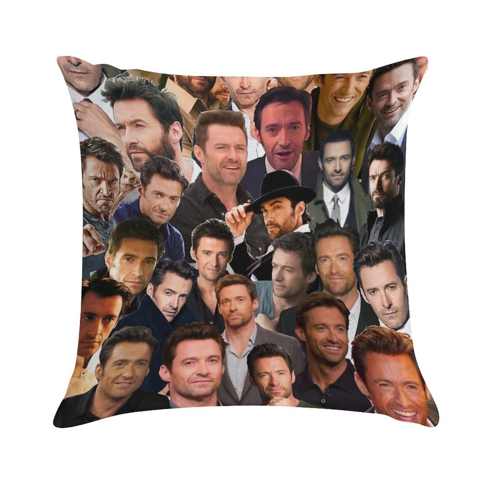 Hugh Jackman Photo Collage Soft Gift Ready Throw Pillow
