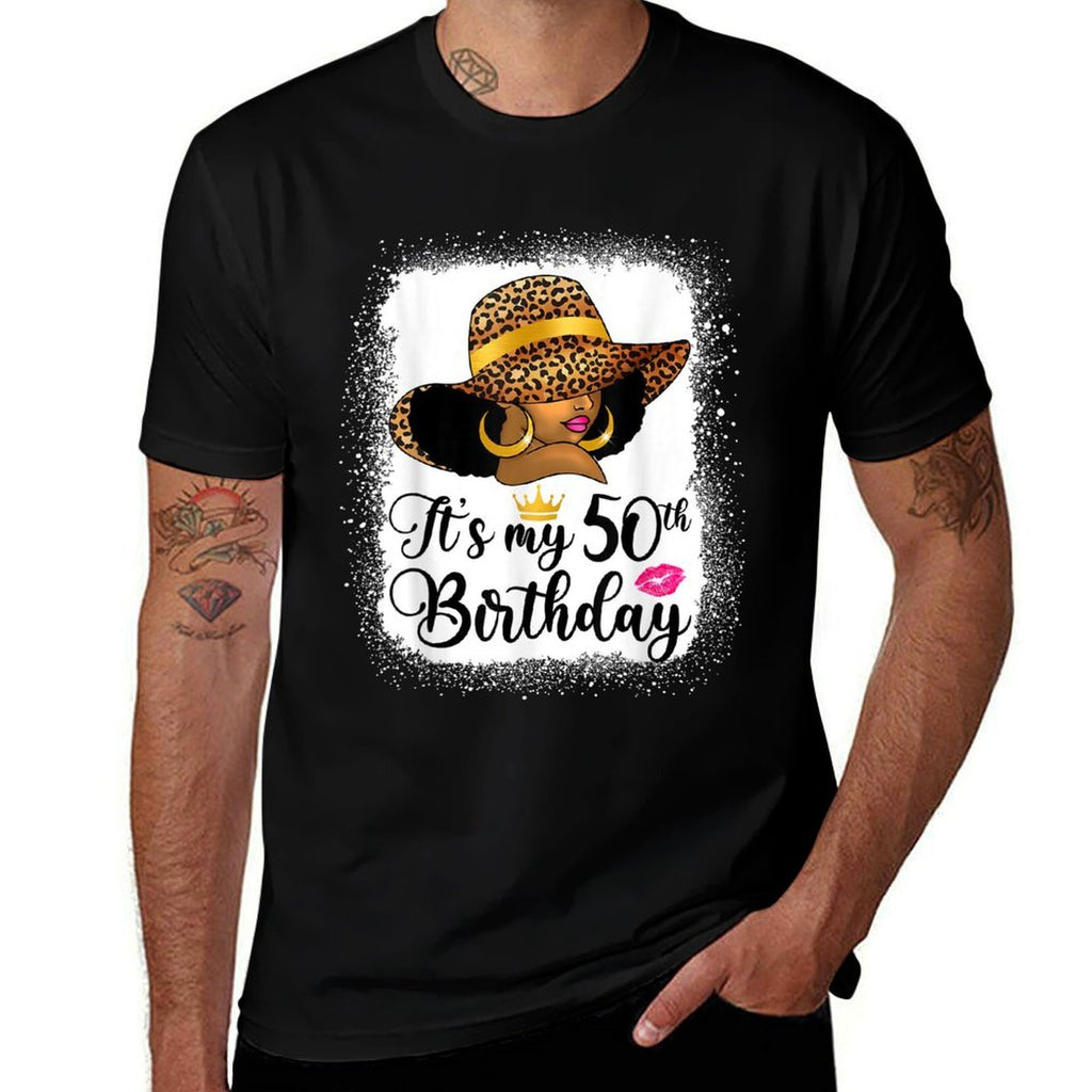 African American Woman It's My 50th Birthday Black Queen  Ribbed Collar T-Shirt