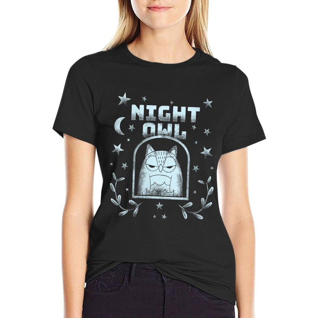 Womens Night Owl – Fun And Whimsical Nocturnal Men Women Kids  Ribbed Collar T-Shirt