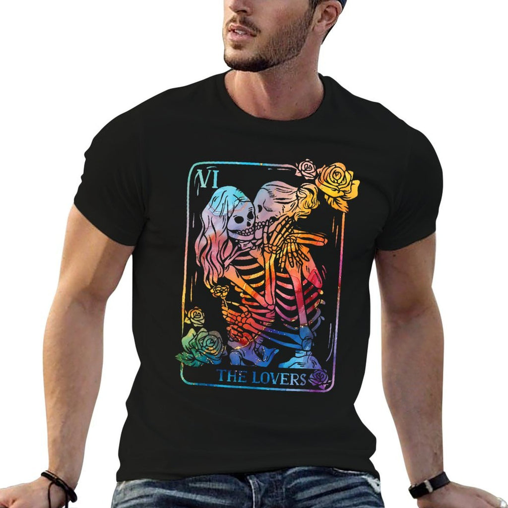 The Lovers Tarot Card Occult Goth Kissing LGBT Rainbow Pride  Cotton T-Shirt