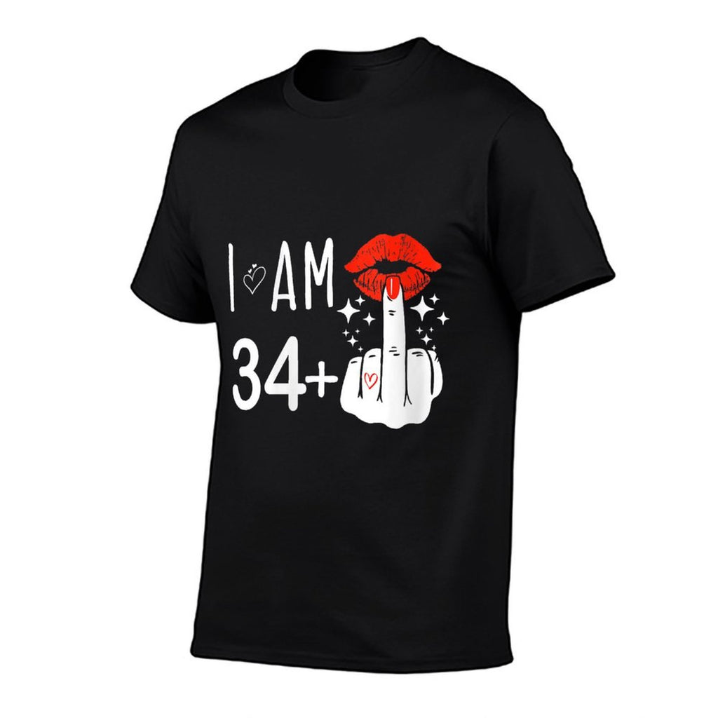 Womens I Am 34 Plus 1 Middle Finger 35th Birthday Funny  Easy-care T-Shirt