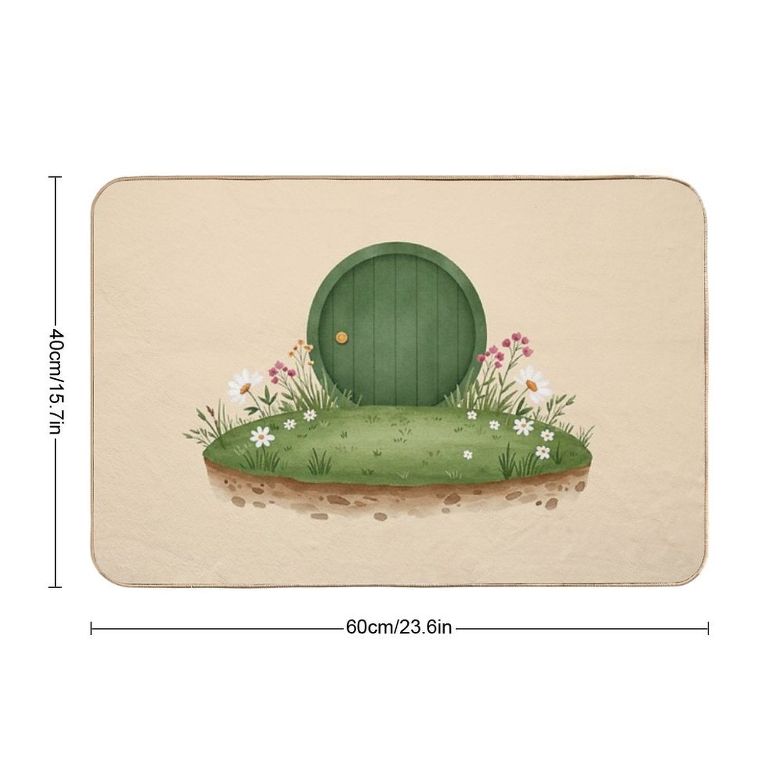Cozy Hobbit Hole Watercolor Print - Cottagecore Wall Art  Stain-Proof Bath Mat