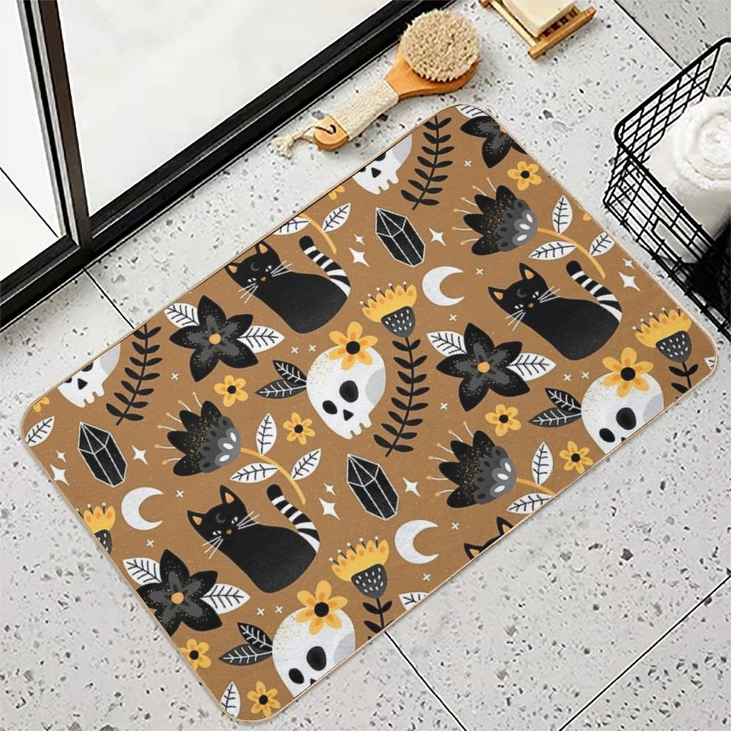 Black Cat And Floral Skull  Versatile Bath Mat