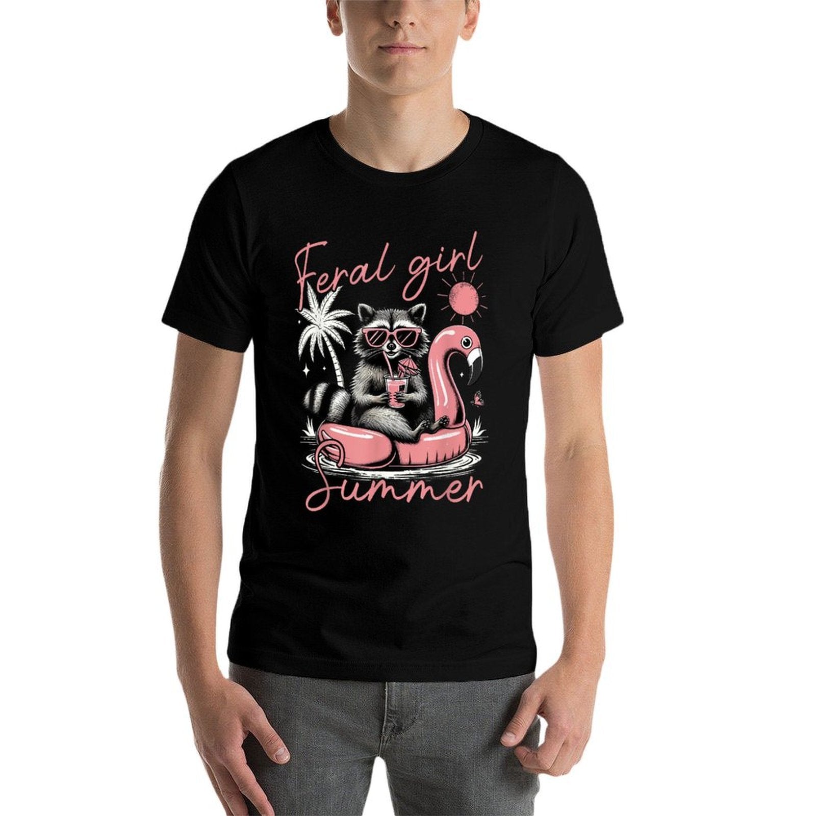 Feral Girl Summer Vacation Funny Meme Raccoon Hawaii Beach  Versatile T-Shirt