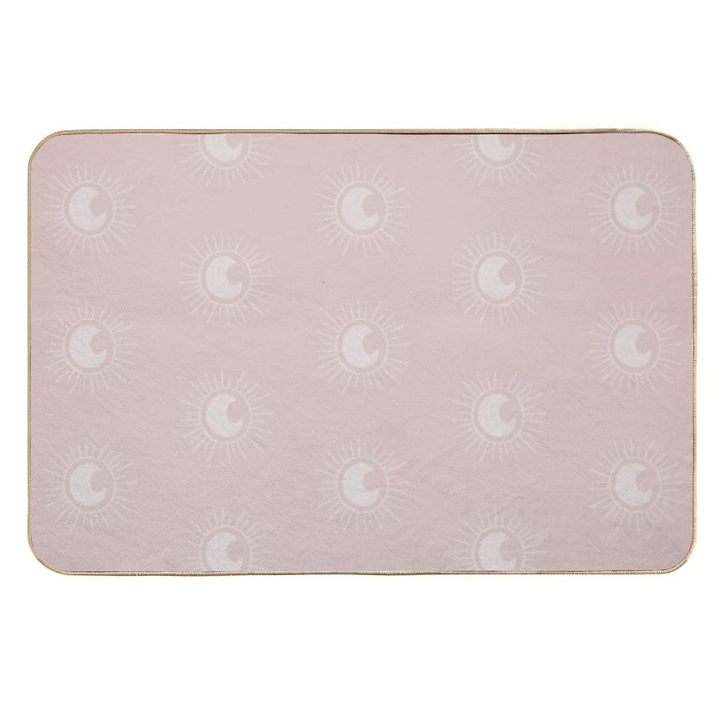 Boho Sun And Moon Pattern Bohemian Aesthetic In Muted Colors Pale Pink  High-Traffic Bath Mat