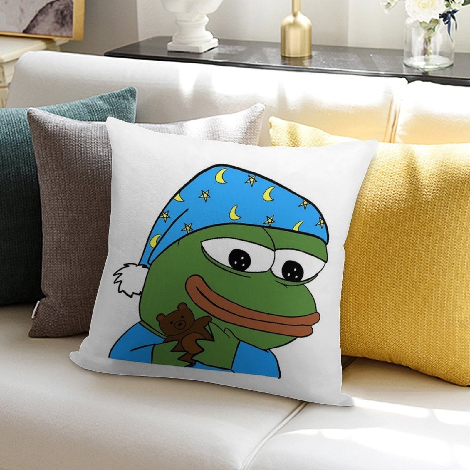 Bedtime Pepe - Sleepo Peepo Soft Short Plush Fabric Throw Pillow