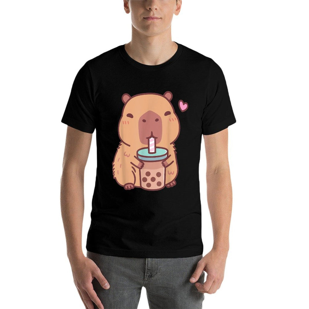 Cute Capybara Kawaii Anime Drinking Bubble Tea Lover Girls  Moisture-wicking T-Shirt