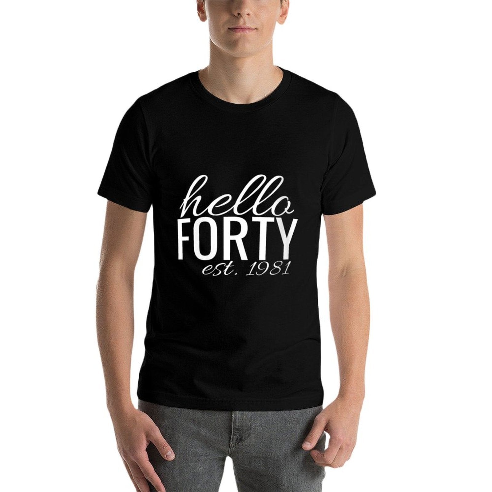 Womens 40th Birthday Gifts Hello Forty Hello 40 Est. 1981  Ribbed Collar T-Shirt