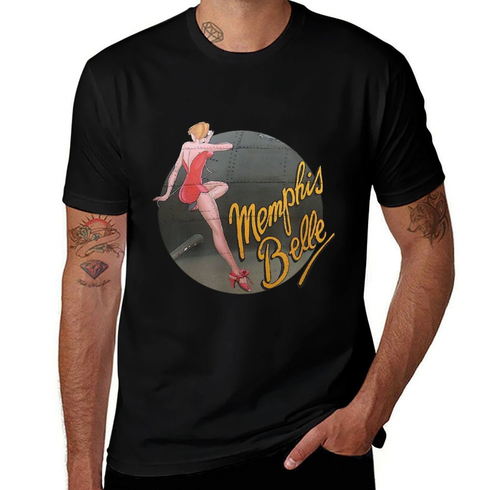 WWII B-17 Flying Fortress Memphis Belle Pin Up Girl  Rolled Sleeves T-Shirt