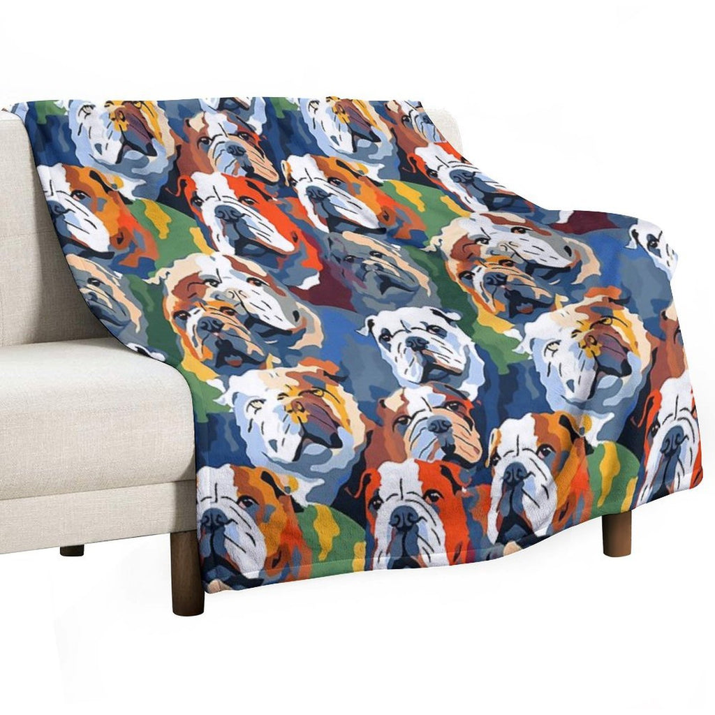 Bulldog in Camouflage Pattern Machine-washable Throw Blanket