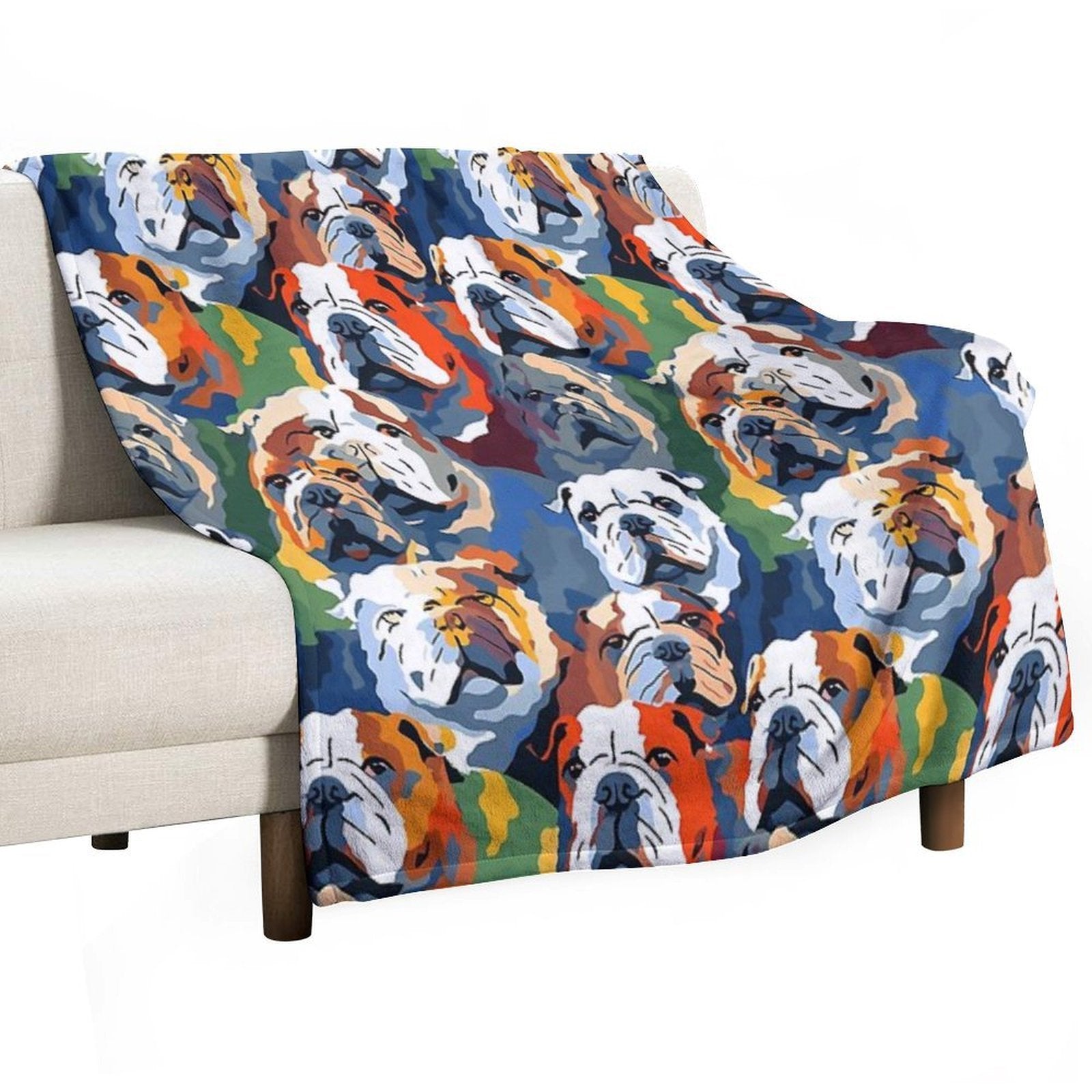 Bulldog in Camouflage Pattern Machine-washable Throw Blanket