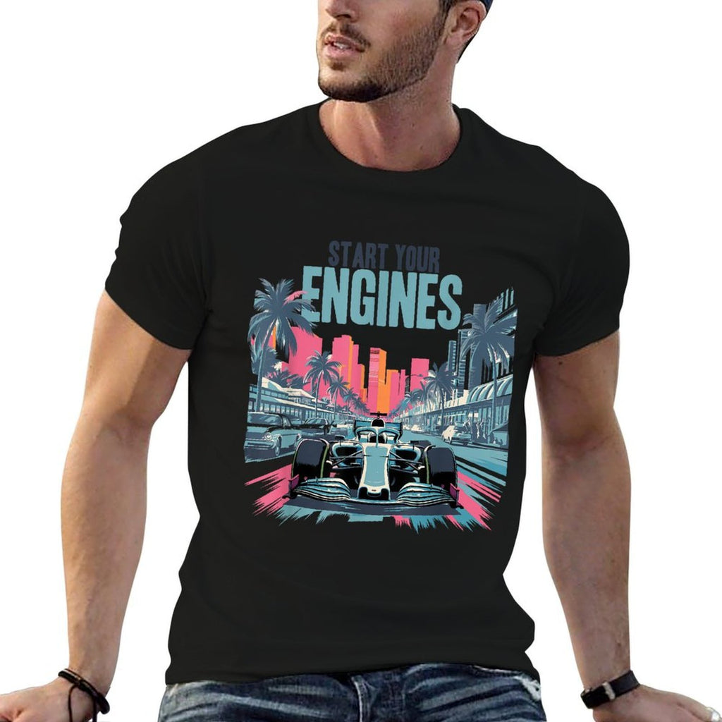 Miami Pit Crew Costume Car Racing Tshirt Retro Auto Car Race  Polyester Blend T-Shirt
